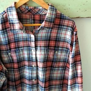 ST JOHN'S BAY I Peach, Blue, and White Flannel Button Down Shirt, 3XL